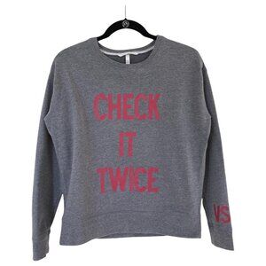 Victoria Secret “Check it Twice” Holiday Grey Sweatshirt  Size S  60% Cotton 40%